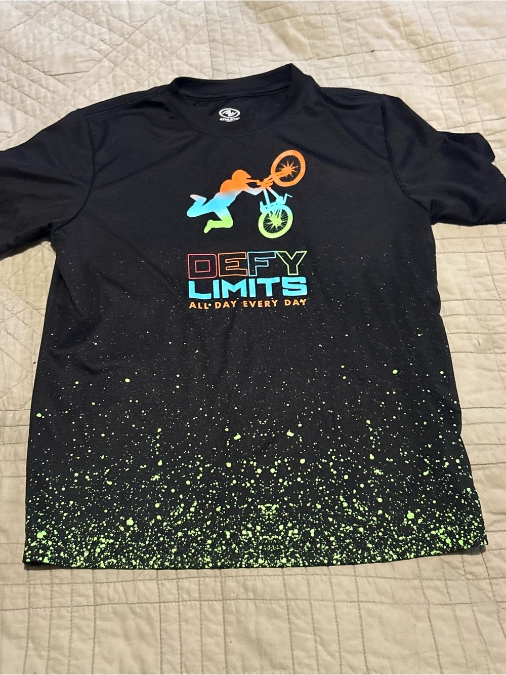 Athletic Works Black Tee with Neon Multicolor BMX Graphic